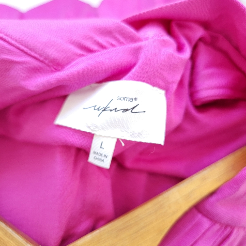 Soma Weekend Crossover Halter Soft Jersey Pink Maxi Dress Tiered Ruffle Large - Picture 11 of 11